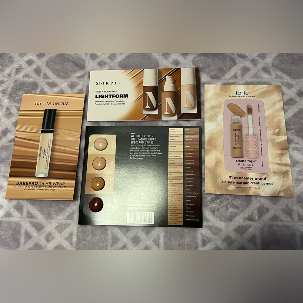 Luxury Foundation Sample Bundle - Bare Minerals, Bobbie Brown, Morphe, and Tarte